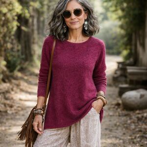 Gudrun Sjoden Lagenlook Wool Pullover Sweater XS Maroon Red European Luxury